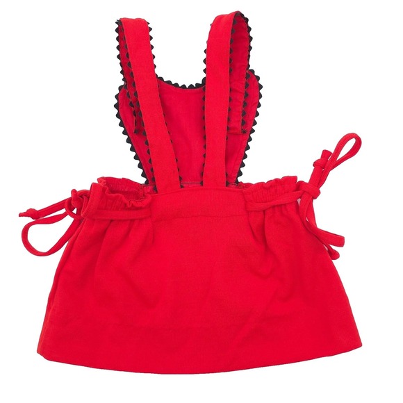 Vintage 70s Carter's Pinafore Jumper Toddler Red Floral Embroidered Size 2T - Picture 2 of 6